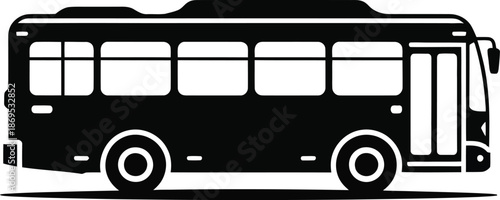 Black silhouette of a passenger bus with windows and wheels transportation vehicle