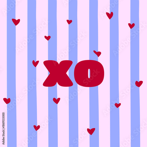 XO Love Valentine Background with Hearts and Pastel Stripes