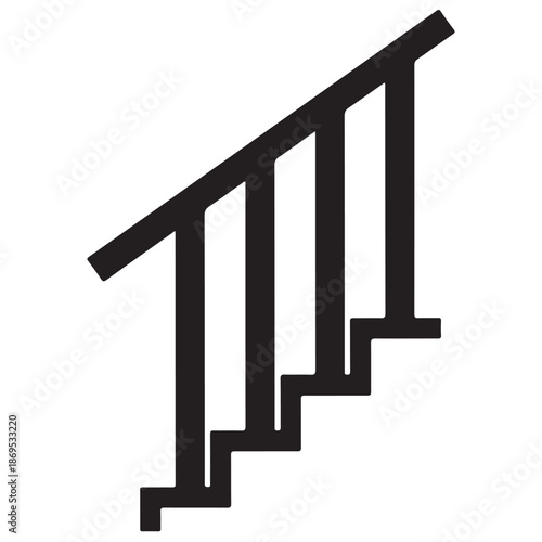 Minimalist Black and White Graphic Icon of a Staircase with Handrail