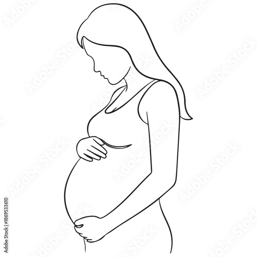 Minimalist Line Art of a Pregnant Woman Holding Her Belly