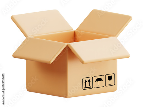 3D Package Box with Warning Icons for Safe Shipping