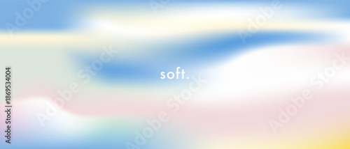 Abstract sky with pastel cirrus clouds. Light blue, pale pink, yellow color vector banner. Pastel fluffy sky pattern. Blurred light fuzz colorful gradient background. Vector soft horizontal backdrop