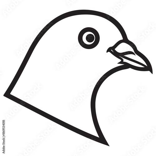 Minimalist Black and White Line Art Illustration of a Pigeon Head in Profile