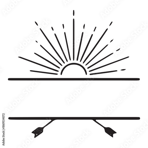 Sunrise Silhouette with Split Frame and Arrow Accents