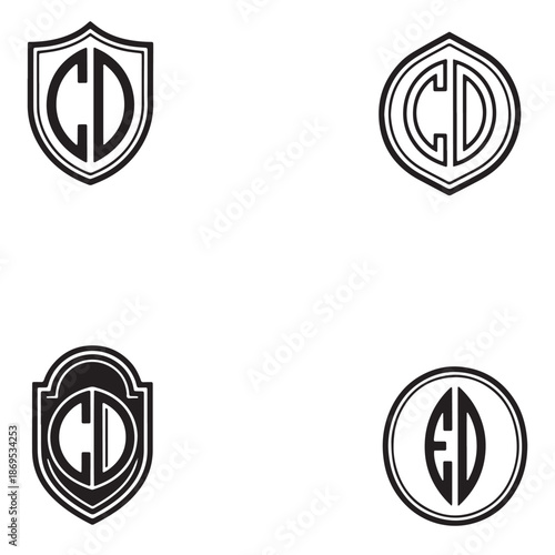 Collection of Black and White Monogram Logos with Stylized CD and ED Letters