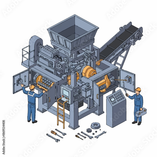 Industrial Shredder Machine Maintenance and Repair by Technicians.