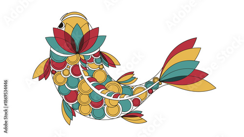 Colorful Decorative Koi Fish Illustration with Intricate Patterns, Generative AI.