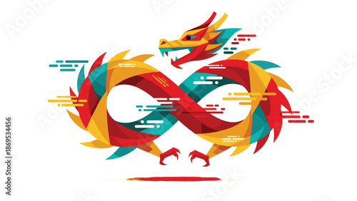 Colorful Dragon in Infinity Symbol Shape, Generative AI.