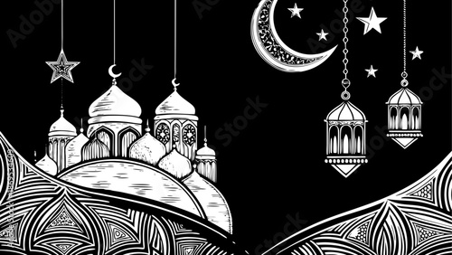 Illuminated mosque under moonlit night