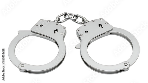 Silver handcuffs on transparent background