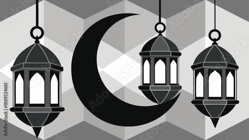 Lanterns and crescent moon
