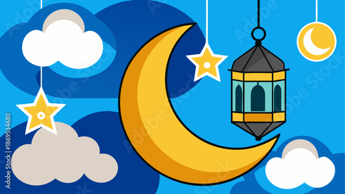 Celestial night sky with moon and stars