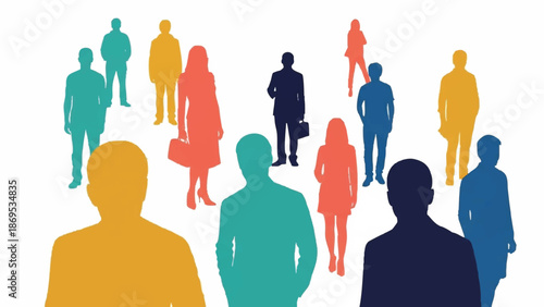 Diverse group of people silhouettes in various colors.