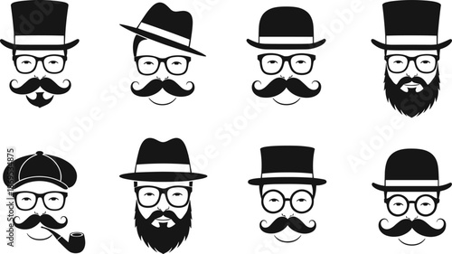 Black and white of men with mustaches hats and beards