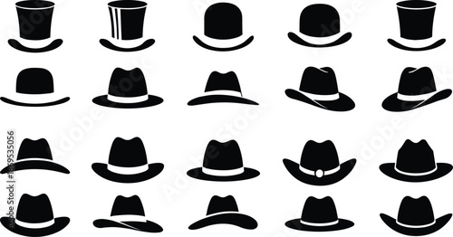 Black and white silhouette hats collection silhouettes bowler hats