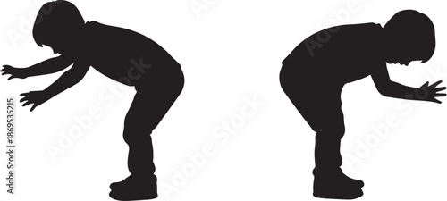 Silhouette of two people stretching