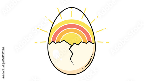 Cracked Egg with Sunrise Symbolizing New Beginnings and Hope, Generative AI.