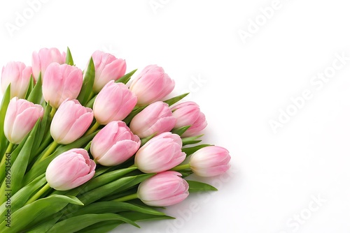 Minimal Spring Floral Background Featuring Soft Pink Tulips on Clean White with Copy Space for greeting cards, branding, and feminine design projects, Feminine Floral Branding Background with Tulip