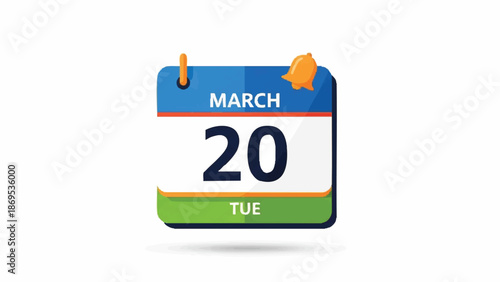 Calendar page showing March 20th Tuesday with a notification icon.