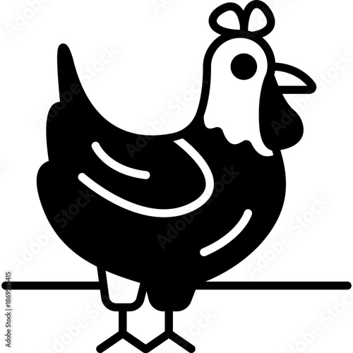 Chicken Farm Animal Fill Icon: Bird and Food Source