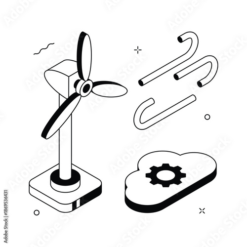 A visually appealing isometric illustration of wind turbine