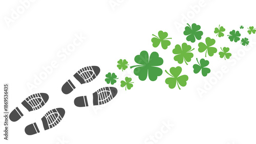 Footprints Leading to a Trail of Four Leaf Clovers, Generative AI.