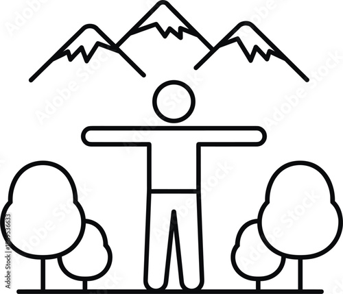 Conceptual vector illustration of mental health wellness and mindfulness showing a person meditating in nature for emotional healing stress relief and digital detox.