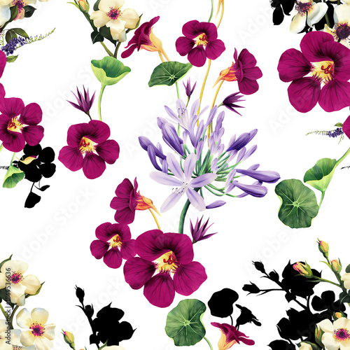 Wallpaper Mural Watercolor Seamless Floral allover pattern Design with Background Torontodigital.ca