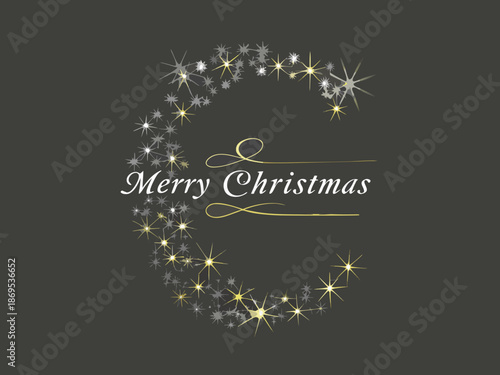 A sparkling christmas wreath with festive text and golden decorative elements