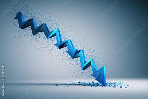 The falling down arrows of momentum, set of bold blue arrow leading down trend, a representing business fall down, technological progress