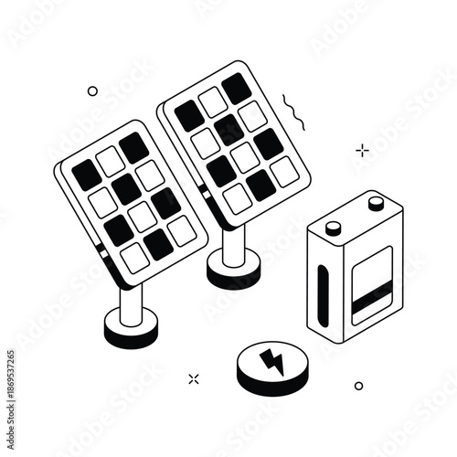 A visually engaging isometric illustration of solar panels in modern design style