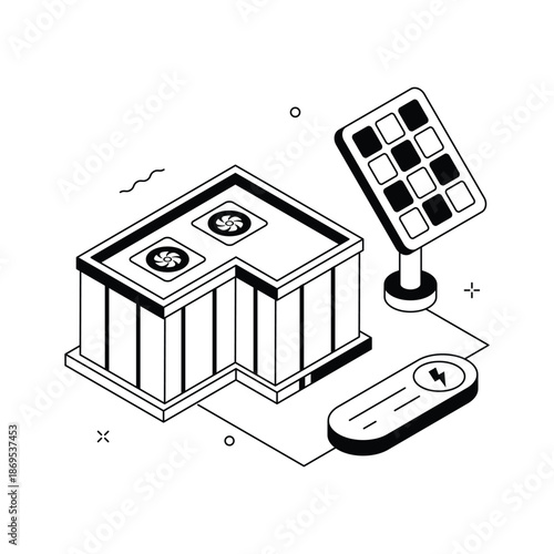 Premium isometric illustration of solar energy storage, editable vector