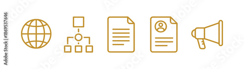 Minimalist business and marketing icon set featuring symbols of strategy finance communication and growth on transparent background