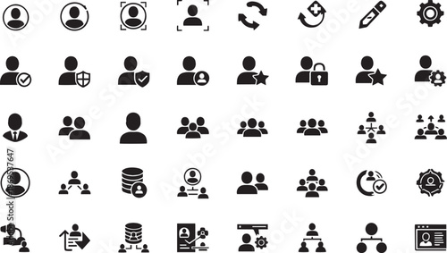 User Account Management and Organizational Hierarchy Silhouette Icon Set
