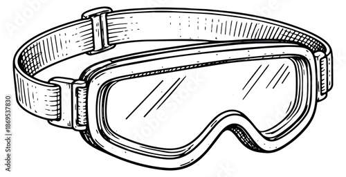 Hand drawn line art illustration of ski goggles depicting protective eyewear for winter sports