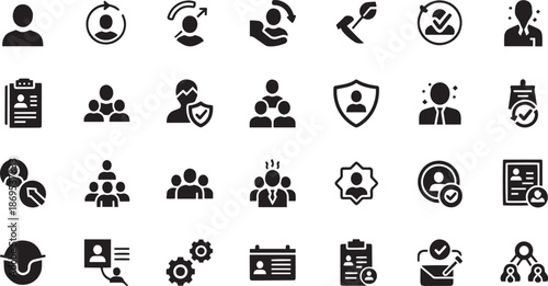 Human Resources and User Management Silhouette Icon Set with Team Leadership Symbols