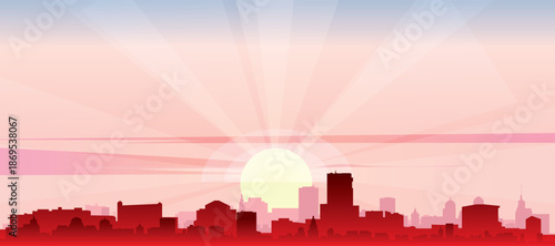 Blue panoramic poster of the city skyline with misty background buildings and clouds of LOS ANGELES, UNITED STATES