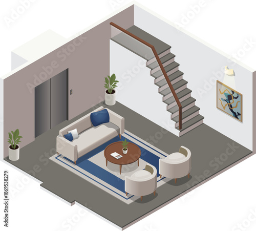 Isometric small office lobby interior