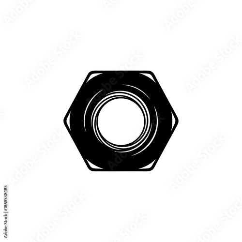 Black Hexagonal Nut Closeup Detailed View.