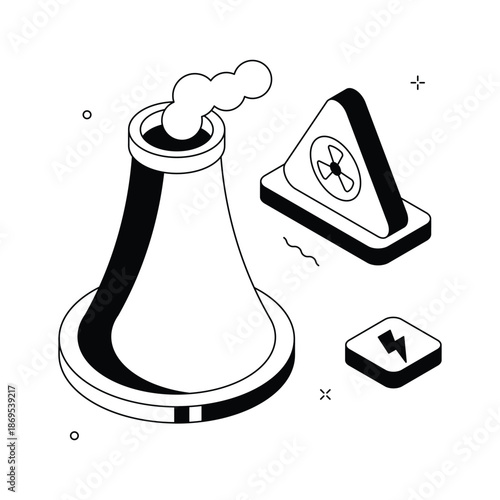 A detailed isometric illustration of nuclear power plant facility