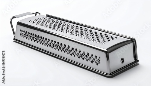 Stainless Steel Box Grater with Multiple Surfaces for Food Preparation.