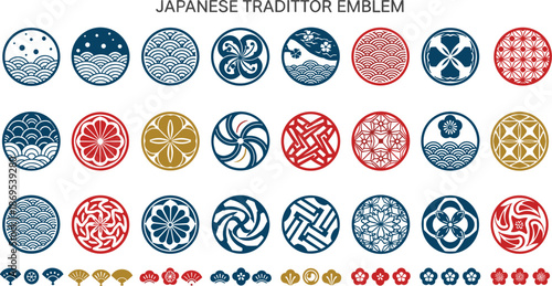 Japanese traditional emblems and crests collection circular