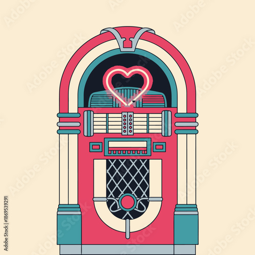 Vintage Jukebox with Heart Shaped Neon Light