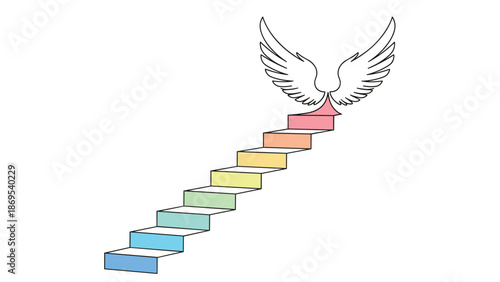 Rainbow Staircase Leading to Angel Wings Symbolizing Ascension, Generative AI.
