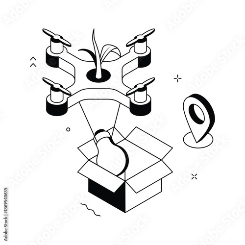 An innovative isometric illustration of eco drone powered by clean energy