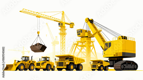 Yellow construction machinery on site