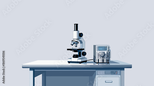 Microscope and Lab Equipment on Table