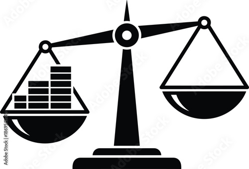 Financial Inequality Vector Illustration, Money Weighing Scale with Coins Representing Wealth Gap, Economic Imbalance Icon, Capital Investment Growth and Business Profit Success Concept