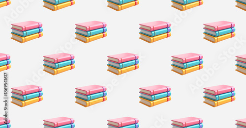 National reading day concept with elements such as stack of books on gray background. Education background. Knowledge Day. Back to school. World Book Day. 3d rendering. Banner, header