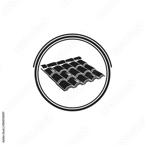Black Roof Tiles Illustration Inside Circle.